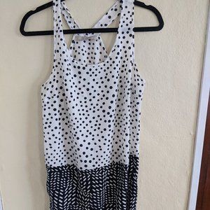 LOFT Drop Waist Polka Dot Black White Dress